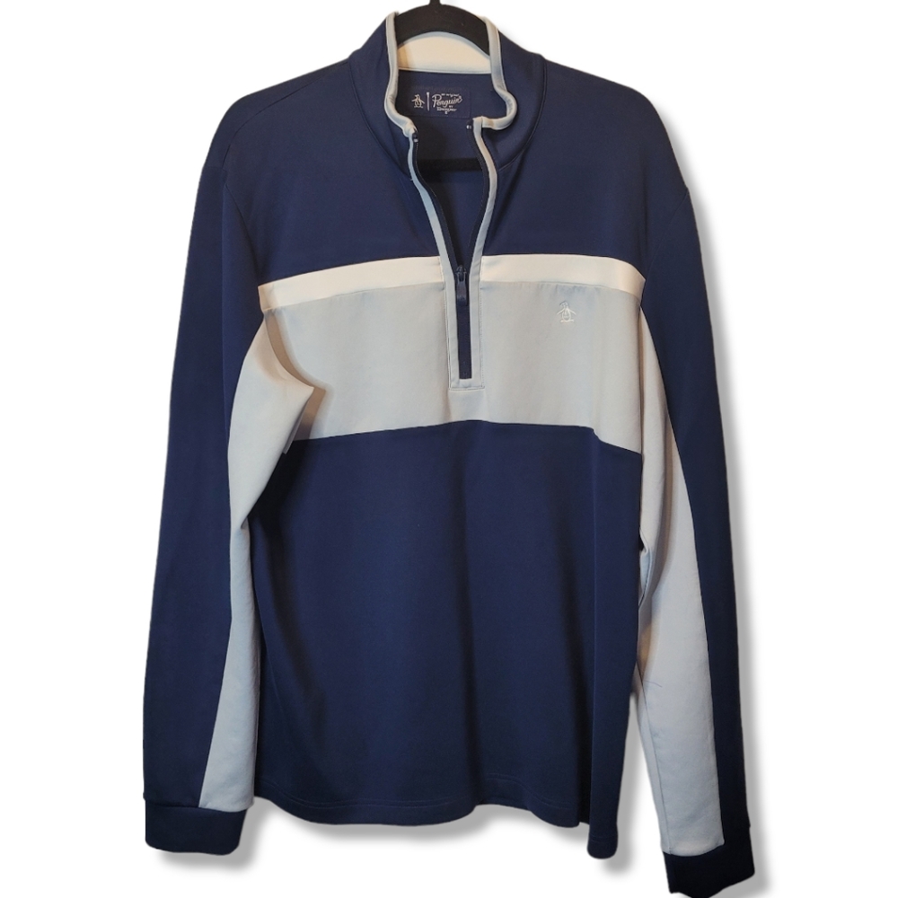 Original Penguin by Munsingwear Color Block 1/4 Zip Pullover Sweater - Mens L…